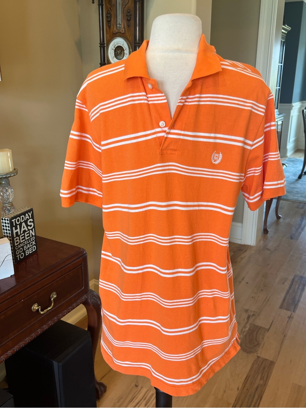 Chaps Orange and White Striped Polo